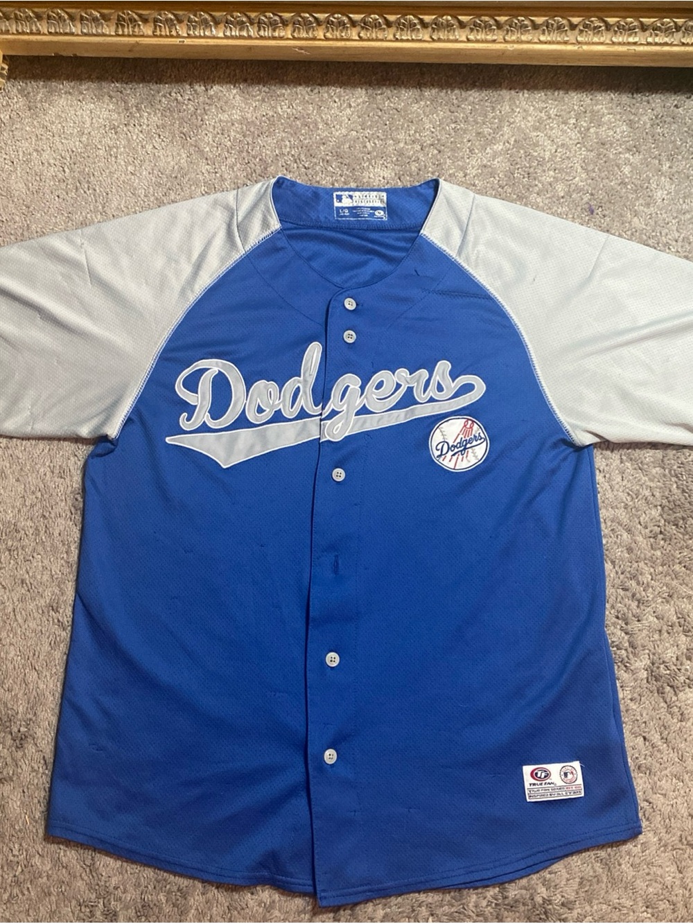 Vintage LA Dodgers Blue & Gray Button-Up Baseball Jersey size L